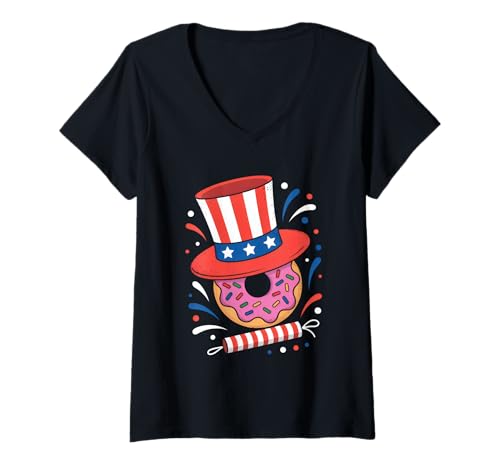 Damen Donut Sprinkle Patriotic Independence Day 4. Juli Feinschmecker T-Shirt mit V-Ausschnitt Damen Donut Sprinkle Patriotic Independence Day 4. Juli Feinschmecker T-Shirt mit V-Ausschnitt von Independence Day 4th of July Foodie