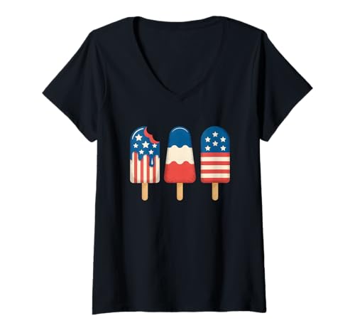 Damen Eiscreme-Liebhaber Unabhängigkeitstag 4. Juli Feinschmecker T-Shirt mit V-Ausschnitt Damen Eiscreme-Liebhaber Unabhängigkeitstag 4. Juli Feinschmecker T-Shirt mit V-Ausschnitt von Independence Day 4th of July Foodie