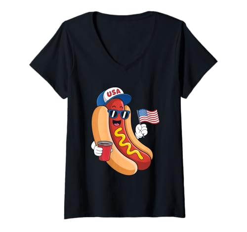 Damen Hotdog Sandwich Lover Independence Day 4. Juli Foodie T-Shirt mit V-Ausschnitt Damen Hotdog Sandwich Lover Independence Day 4. Juli Foodie T-Shirt mit V-Ausschnitt von Independence Day 4th of July Foodie