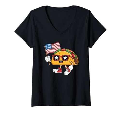 Damen Patriotischer Kawaii Taco Independence Day 4. Juli Feinschmecker T-Shirt mit V-Ausschnitt von Independence Day 4th of July Foodie
