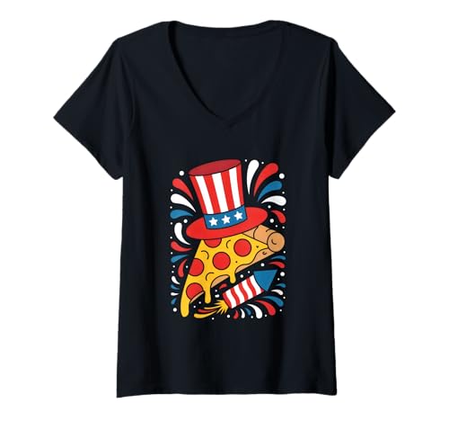 Damen Patriotischer Pizzaliebhaber Unabhängigkeitstag 4. Juli Feinschmecker T-Shirt mit V-Ausschnitt Damen Patriotischer Pizzaliebhaber Unabhängigkeitstag 4. Juli Feinschmecker T-Shirt mit V-Ausschnitt von Independence Day 4th of July Foodie