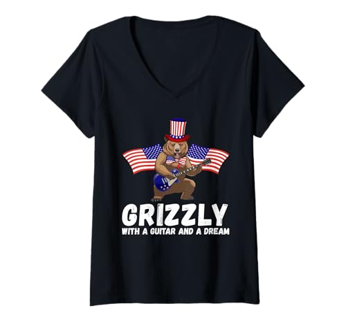 Damen 4. Juli Bär E-Gitarre Amerikanische Flagge Musik T-Shirt mit V-Ausschnitt Damen 4. Juli Bär E-Gitarre Amerikanische Flagge Musik T-Shirt mit V-Ausschnitt von Independence Day Bear 4th Of July By VM