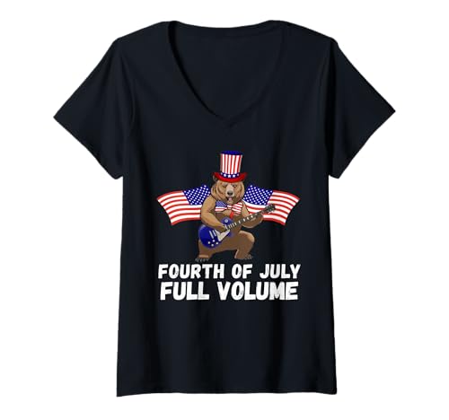 Damen 4. Juli Bär E-Gitarre Amerikanische Flagge Musik T-Shirt mit V-Ausschnitt Damen 4. Juli Bär E-Gitarre Amerikanische Flagge Musik T-Shirt mit V-Ausschnitt von Independence Day Bear 4th Of July By VM