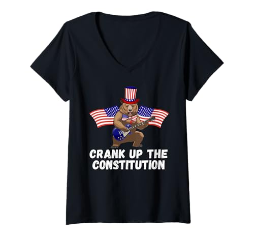 Damen 4. Juli Bär E-Gitarre Amerikanische Flagge Musik T-Shirt mit V-Ausschnitt Damen 4. Juli Bär E-Gitarre Amerikanische Flagge Musik T-Shirt mit V-Ausschnitt von Independence Day Bear 4th Of July By VM