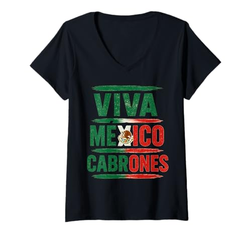 Damen Viva Mexiko Cabrones T-Shirt mit V-Ausschnitt Damen Viva Mexiko Cabrones T-Shirt mit V-Ausschnitt von Independence Day Viva Mexico Flag Gift Apparel