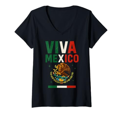 Damen Viva Mexiko T-Shirt mit V-Ausschnitt von Independence Day Viva Mexico Flag Gift Apparel
