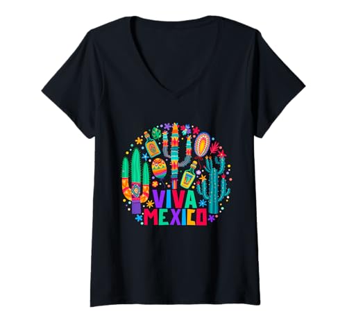 Damen Viva Mexiko T-Shirt mit V-Ausschnitt Damen Viva Mexiko T-Shirt mit V-Ausschnitt von Independence Day Viva Mexico Flag Gift Apparel