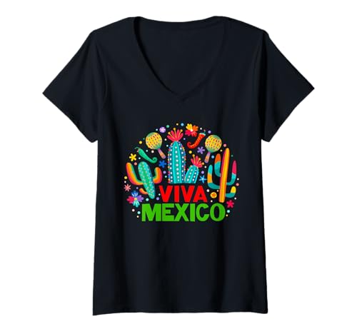 Damen Viva Mexiko T-Shirt mit V-Ausschnitt Damen Viva Mexiko T-Shirt mit V-Ausschnitt von Independence Day Viva Mexico Flag Gift Apparel