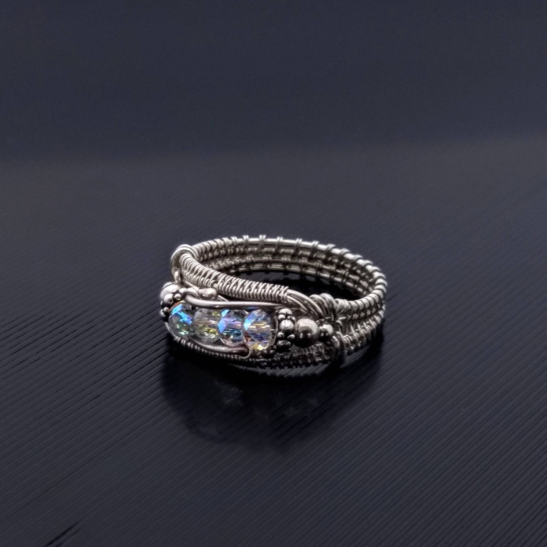 Benutzerdefinierte Wire Wrapped Ring 925 Sterling Silber Schmuck Aurora Borealis Swarovski Kristall Geschenk Für Sie von IndiPendantsJewelry