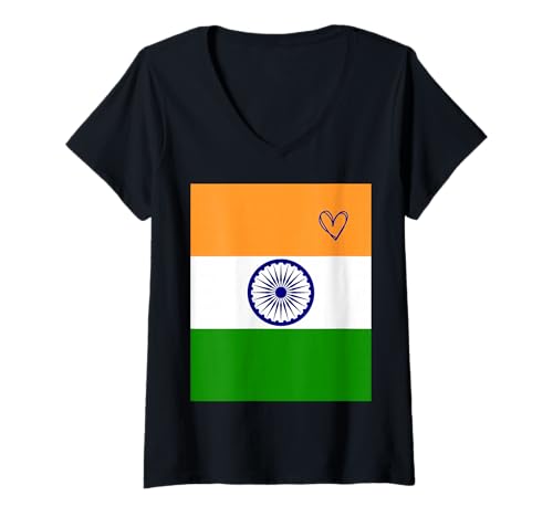 Damen Indien-Flagge, indisches Herz, stolzer Nationalfeiertag T-Shirt mit V-Ausschnitt Damen Indien-Flagge, indisches Herz, stolzer Nationalfeiertag T-Shirt mit V-Ausschnitt von India Flag Indian Heart Proud Heritage Gifts Idea