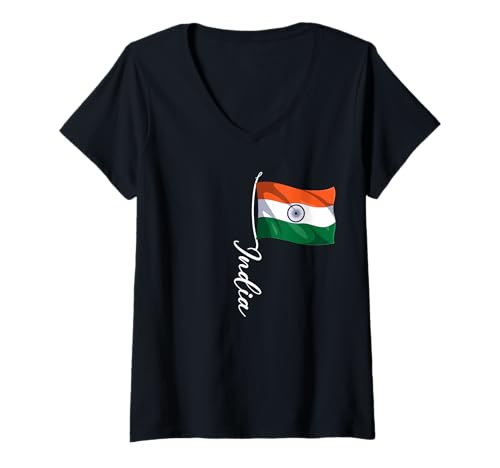 Damen India Flaggen T-Shirt mit V-Ausschnitt von India Geschenk
