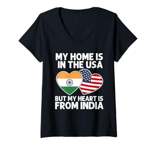 Damen My Home USA My Heart Indien Indianer Amerikanischer Stolz Flagge T-Shirt mit V-Ausschnitt Damen My Home USA My Heart Indien Indianer Amerikanischer Stolz Flagge T-Shirt mit V-Ausschnitt von India Pride Flag Apparel