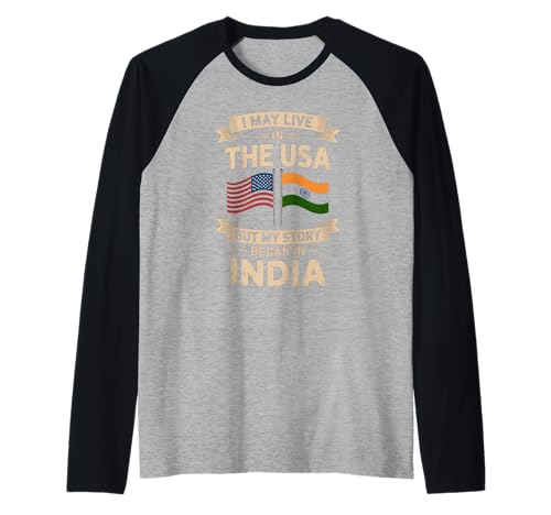 Lustig, ich lebe vielleicht in den USA, Aber India Heritage Pride Frauen Männer Raglan von India Roots USA Life Pride Humor Sarcastic Gag