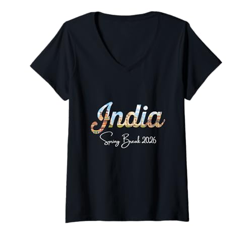 Damen Indien Spring Break 2026 Urlaubsreisen T-Shirt mit V-Ausschnitt Damen Indien Spring Break 2026 Urlaubsreisen T-Shirt mit V-Ausschnitt von India Spring Break Clothes T-Shirts