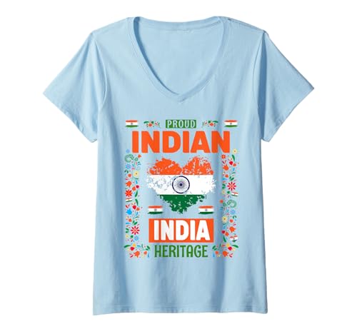 Damen Indien-Flaggen-Kostüm-Outfit Idee für Frauen, indische Flagge T-Shirt mit V-Ausschnitt von Indian Flag Accessories Idea For Kids & Toddlers
