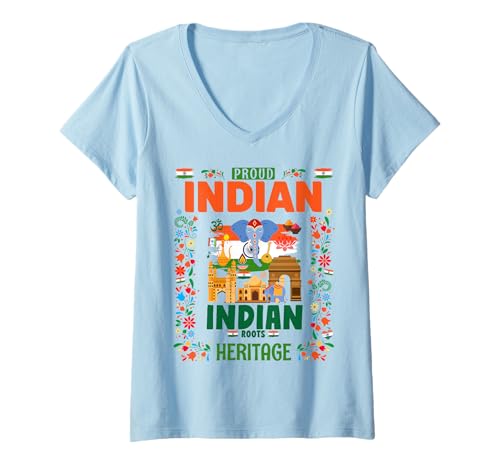 Damen Indien-Flaggen-Kostüm-Outfit Idee für Kinder und indische Flagge T-Shirt mit V-Ausschnitt von Indian Flag Accessories Outfit Ideas For Women