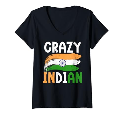 Damen Verrückter Inder T-Shirt mit V-Ausschnitt von Indian Gifts