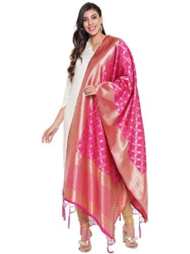 Indian Hawker Dupatta Banarasi Damen-Dupatta-Quasten und Fransen, Seide, gewebt, Chunni, Pink von Indian Hawker