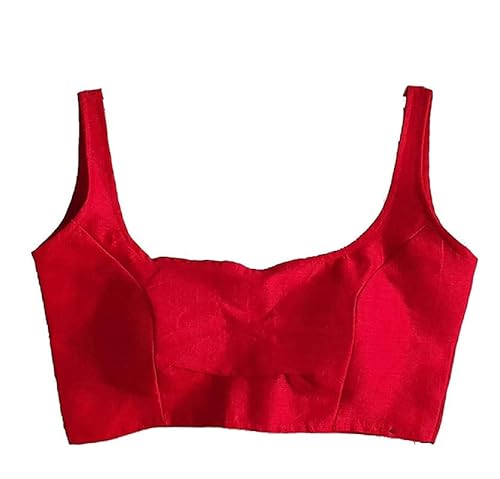 Indian Hawker Phentam Silk Solid Design Deep Neck Sleeveless Readymade Blouse for Saree and Lehenga Choli for Women (Red 40) von Indian Hawker