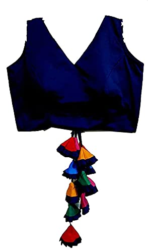 Indian Hawker Women's Party Wear Bollywood Evergreen Phantom Silk Readymade Bhartiye Style Sleevesless Blouse (Navy_Blue 34) von Indian Hawker