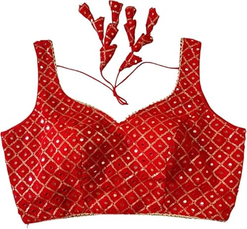 Indian Hawker Women's Party Wear Bollywood Pure Georgette Readymade Style Saree Blouse Crop Top Choli (Red 36) von Indian Hawker