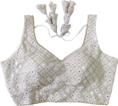 Indian Hawker Women's Party Wear Bollywood Pure Georgette Readymade Style Saree Blouse Crop Top Choli (White 36) von Indian Hawker