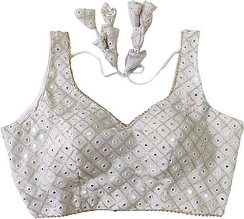 Indian Hawker Women's Party Wear Bollywood Pure Georgette Readymade Style Saree Blouse Crop Top Choli (White 38) von Indian Hawker