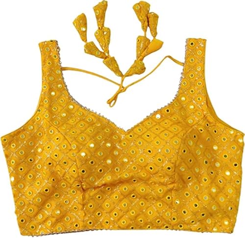 Indian Hawker Women's Party Wear Bollywood Pure Georgette Readymade Style Saree Blouse Crop Top Choli (Yellow 40) von Indian Hawker