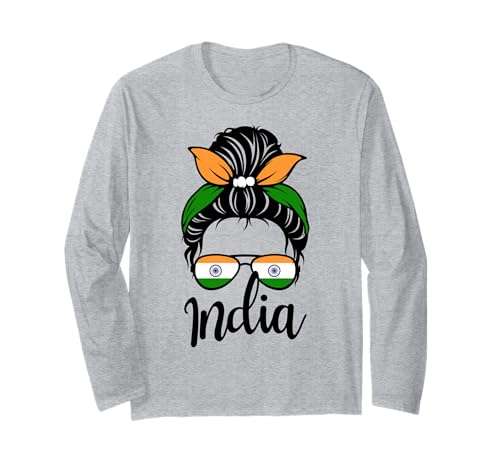 Patriotisches Indien, niedliches unordentliches Dutt, indische Flagge, Mädchen, Kinder, Mutter Langarmshirt Patriotisches Indien, niedliches unordentliches Dutt, indische Flagge, Mädchen, Kinder, Mutter Langarmshirt von Indian India Flag Designs