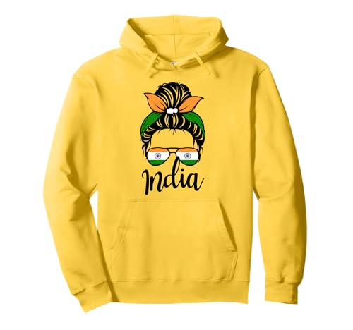 Patriotisches Indien, niedliches unordentliches Dutt, indische Flagge, Mädchen, Kinder, Mutter Pullover Hoodie von Indian India Flag Designs