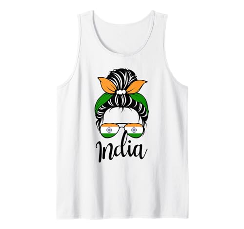 Patriotisches Indien, niedliches unordentliches Dutt, indische Flagge, Mädchen, Kinder, Mutter Tank Top von Indian India Flag Designs
