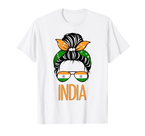Patriotisches Indien Messy Bun Indische Flagge Mädchen Kinder Mama T-Shirt Patriotisches Indien Messy Bun Indische Flagge Mädchen Kinder Mama T-Shirt von Indian India Flag Designs