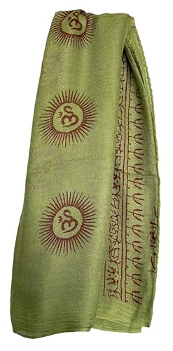 Indian Om Mantra Hand Block Printed Scarf Prayer Shawl, lichtgrün, Einheitsgröße von Indian Mantra Shawls