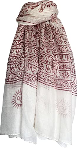Indischer Om Mantra Handblock-bedruckter Gebetsschal, weiß/rot, One size von Indian Mantra Shawls