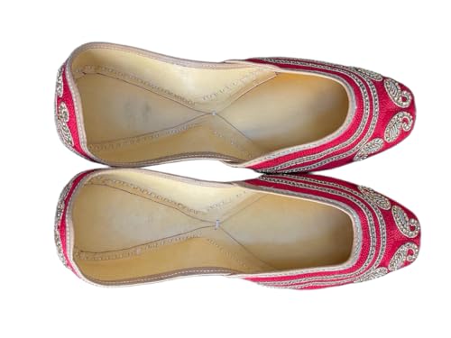 Traditionelle Damen bestickte Jutti Flats Rot mit goldenem Paisleymuster handgefertigt Ballettschuhe, Schwarz und gold, 37.5 EU von Indian Marketplace