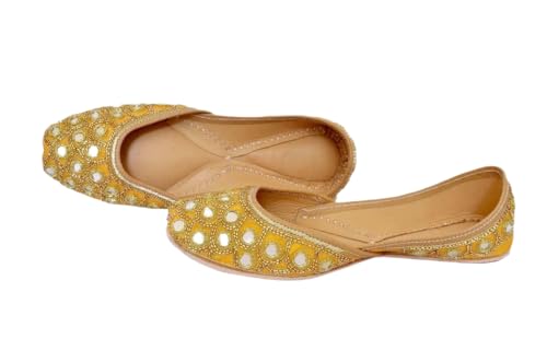 Traditionelle indische handgefertigte Damen-Ballerinas aus Juttis, goldfarben, verspiegelt, verziert, Schwarz und gold, 39.5 EU von Indian Marketplace