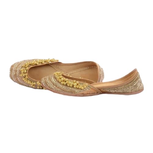 Traditionelle indische handgefertigte Damen-Ballerinas aus Juttis, goldverzierte Leder-Ballerinas, Schwarz und gold, 37.5 EU von Indian Marketplace