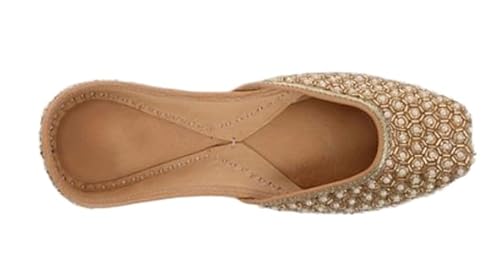 Traditionelle indische handgefertigte Perlen-Juttis, Damen-Ballerinas, zum Reinschlüpfen, Hellbraun, Perlenverzierung, Schwarz und gold, 38.5 EU von Indian Marketplace