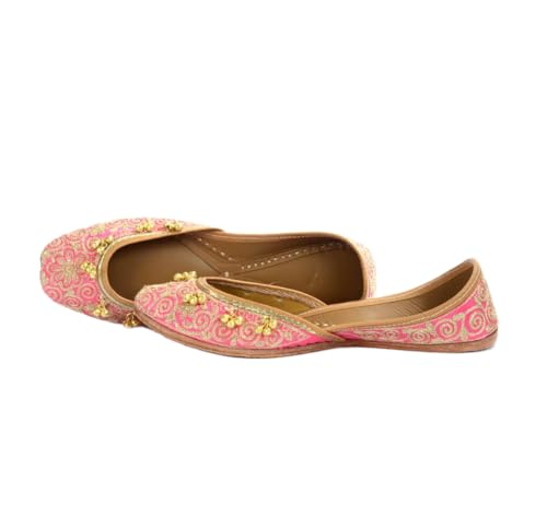 Traditionelle rosa und goldfarbene bestickte Juttis, handgefertigte Ballerinas mit Glockendetails, Schwarz und gold, 39.5 EU von Indian Marketplace