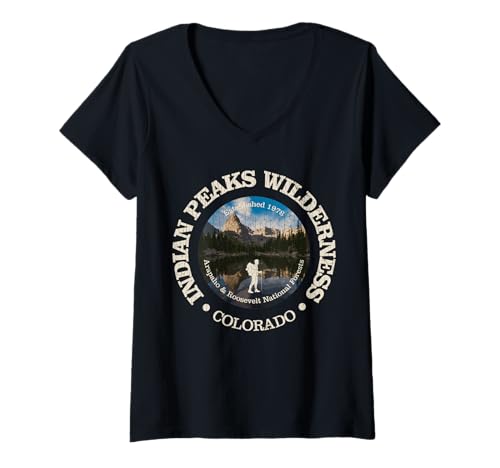 Damen Indian Peaks Wilderness Vintage-Camping in Indian Peaks T-Shirt mit V-Ausschnitt Damen Indian Peaks Wilderness Vintage-Camping in Indian Peaks T-Shirt mit V-Ausschnitt von Indian Peaks Wilderness Vintage Camping And Hiking