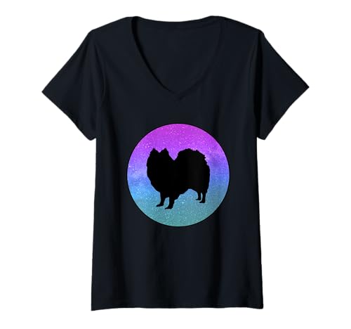 Damen Hunderasse Indischer Spitz Hund Galaxie Weltraum T-Shirt mit V-Ausschnitt Damen Hunderasse Indischer Spitz Hund Galaxie Weltraum T-Shirt mit V-Ausschnitt von Indian Spitz Dogs In Space Retro Vintage