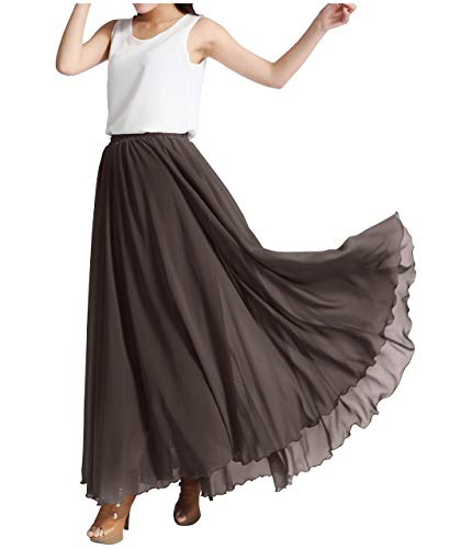 Indian Trendy Damen Chiffon volle Länge Elastische Taille Retro Lang Hoch Maxi Rock Sommer Strand Vintage Kleid Big Hem - Grau - 3X-Groß von Indian Trendy