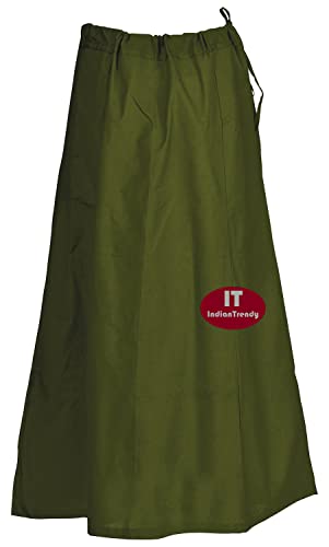 Indischer Trendy Sari Petticoat Baumwolle genäht verstellbare Taille Saree Unterrock Futter Rock - Grün - Einheitsgröße (Taille: 26" - 42" || Länge: 38") von Indian Trendy
