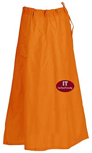 Indischer Trendy Sari Petticoat Baumwolle genäht verstellbare Taille Saree Unterrock Futter Rock - Orange - Einheitsgröße (Taille: 26" - 42" || Länge: 38") von Indian Trendy