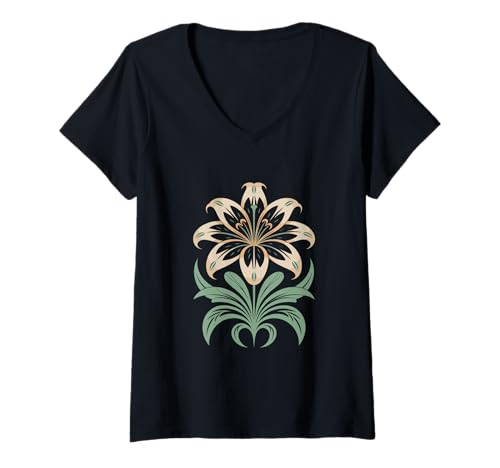 Damen Lily Indian Tribal Art Indianer T-Shirt mit V-Ausschnitt von Indian Tribal Art Native American Textile Design