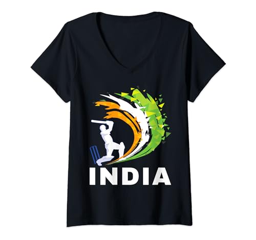 Damen Indian Cricket Team India Cricket Team Fan Trikot T-Shirt mit V-Ausschnitt von Indian cricket team shirt India cricket team shirt