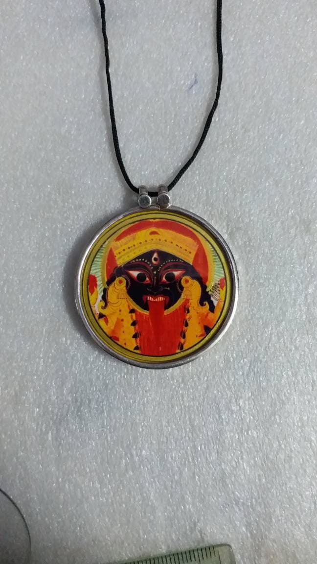 Handgemachte 92, 5 Sterling Silber Hindu Tantra Göttin Kali Mata Religiöse Fotodruck Glas Eingerahmt Anhänger Gottheit Halskette von IndianArtJwellery