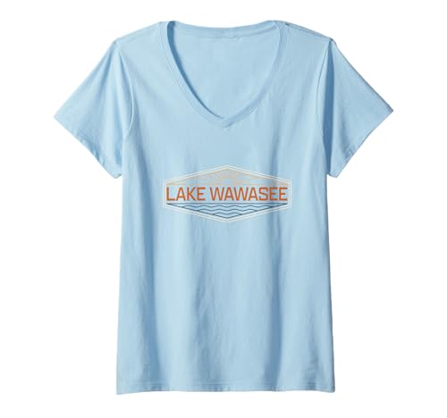 Damen Lake Wawasee im Indiana-Vintage-Stil T-Shirt mit V-Ausschnitt Damen Lake Wawasee im Indiana-Vintage-Stil T-Shirt mit V-Ausschnitt von Indiana Lakes Travel Designs