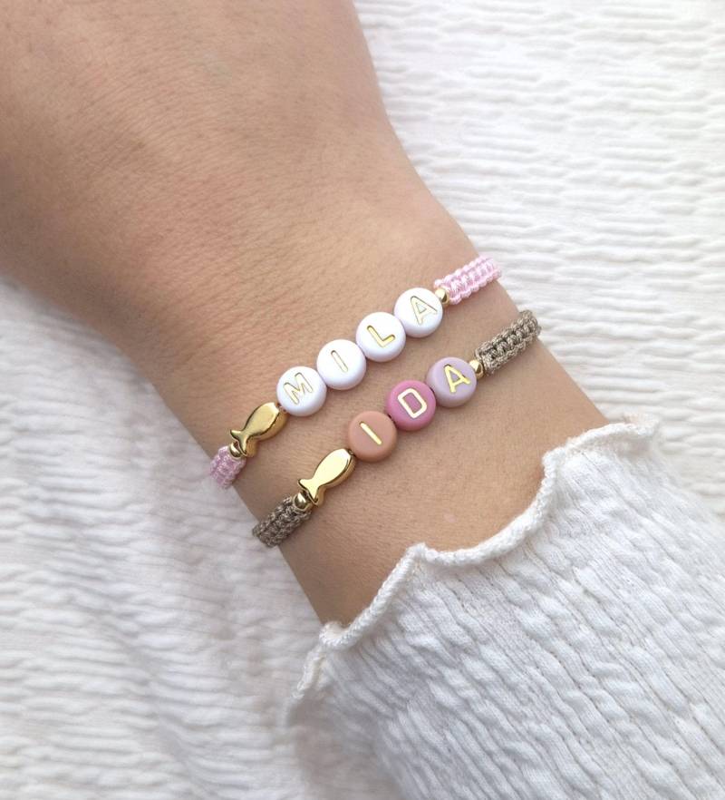 Personalisiertes Makramee Armband - Geschenk Zur Konfirmation, Kommunion Oder Taufe Namensarmband Mit Fisch, Boho Schmuck Kinder & Damen Personalisiertes Makramee Armband - Geschenk Zur Konfirmation, Kommunion Oder Taufe Namensarmband Mit Fisch, Boho Schmuck Kinder & Damen von IndianaRoseGold