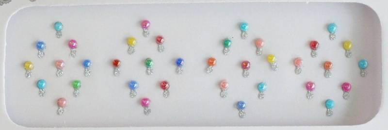 Bunte Perlen-Bindis-Aufkleber Runde Gesichtsjuwelen, Silberne Basis | 36-Pack von IndianartstoreShop